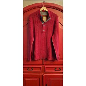 Tommy Bahama Size XL 80% Lambswool Island Crafted Sweater Red Chambray Trim EUC